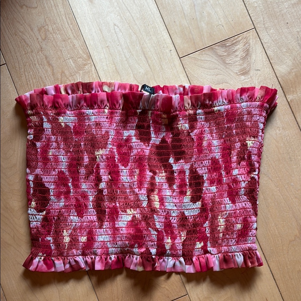 Callipygian Red and Pink Smocked Tube Top